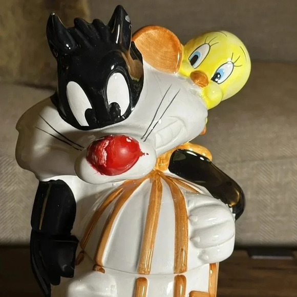 💥VTG 1993 Warner Bros. Sylvester Tweety Bird Ceramic Cookie Jar Looney Tunes - Picture 4 of 17